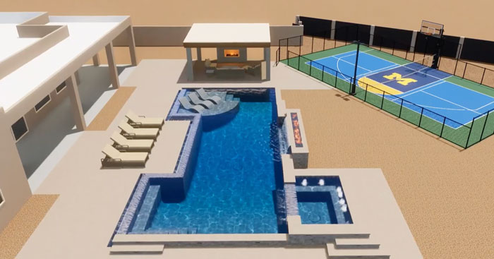 3D rendering of a pool with tennis court in Tucson