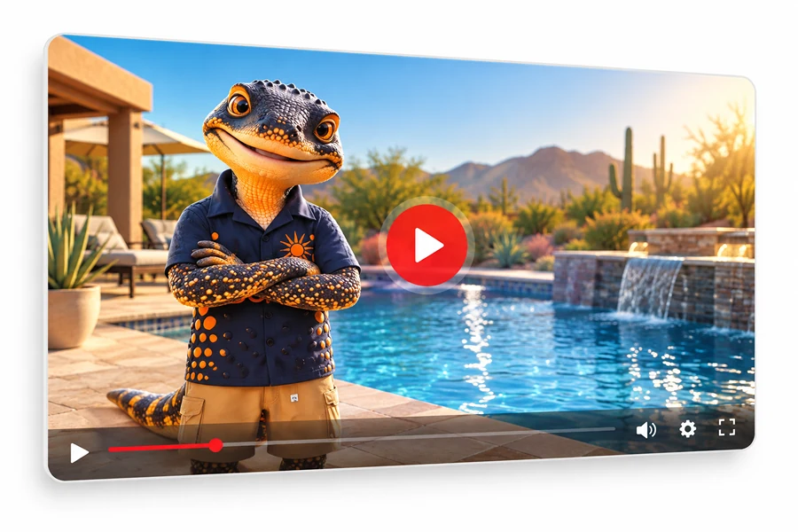 Image of a video player showing Gil from SoAZ Pools near a pool